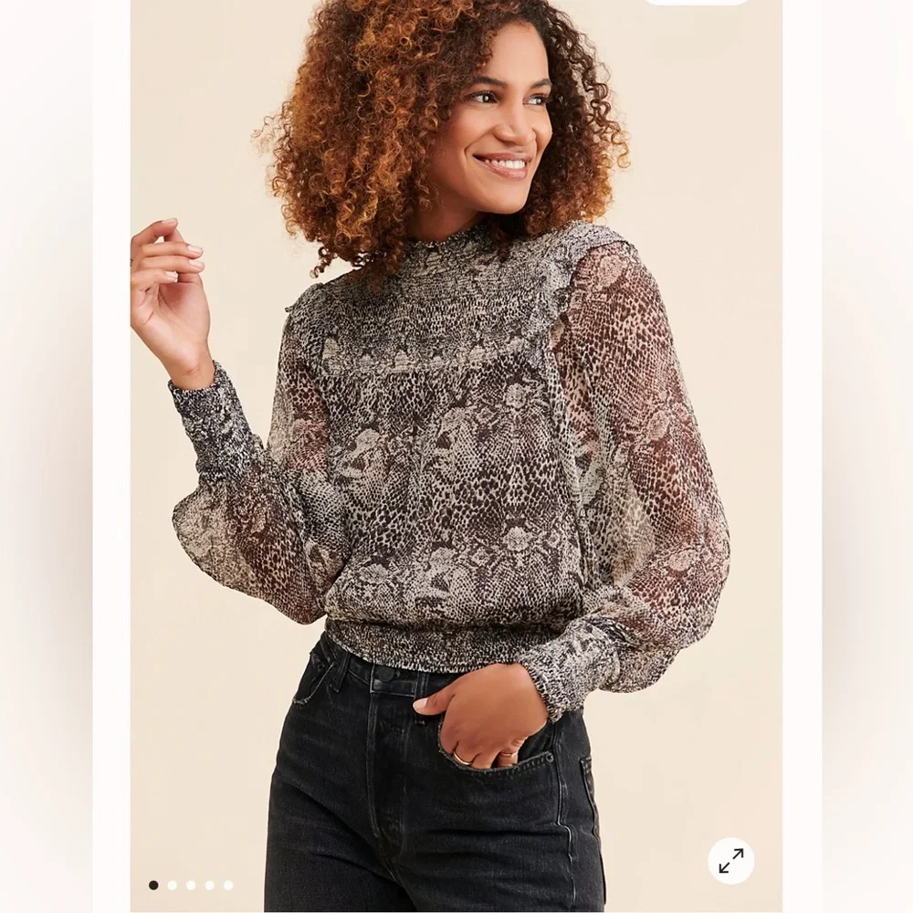 Free People Roma Blouse Snake Size S  Double Tie Back Smocking